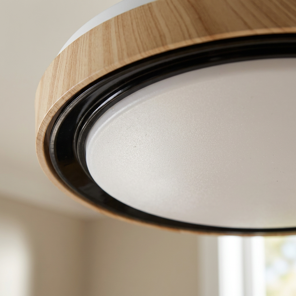 Plafonnier LED Acier Composite Blanc — gros plan sur la matiere et la finition