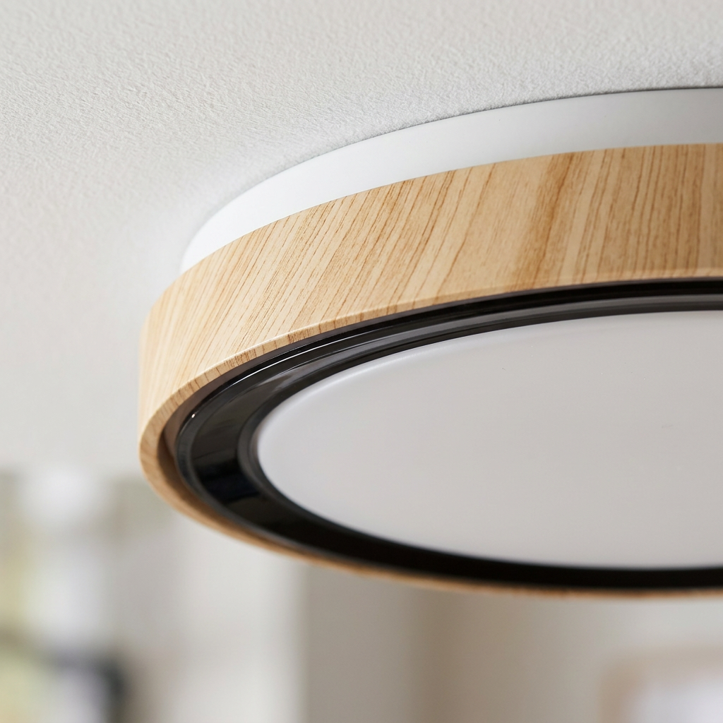 Plafonnier LED Acier Composite Blanc — detail du bord et de la fixation au plafond