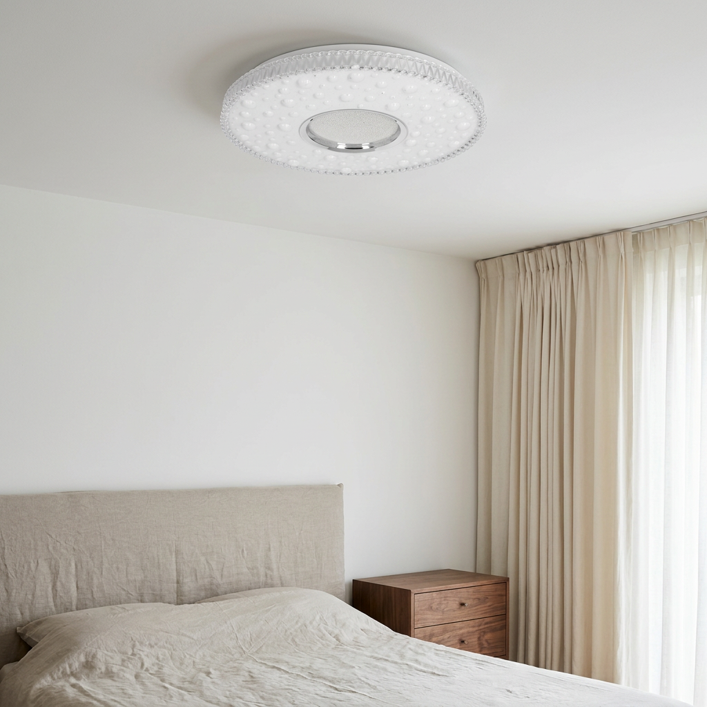 Plafonnier LED Acier Composite Blanc | Bubbles — en situation dans une piece, fixe au plafond, eteint