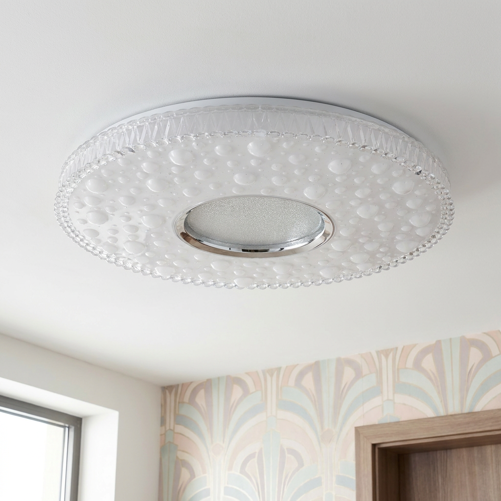 Plafonnier LED Acier Composite Blanc | Bubbles — vu de dessous, fixe au plafond, eteint
