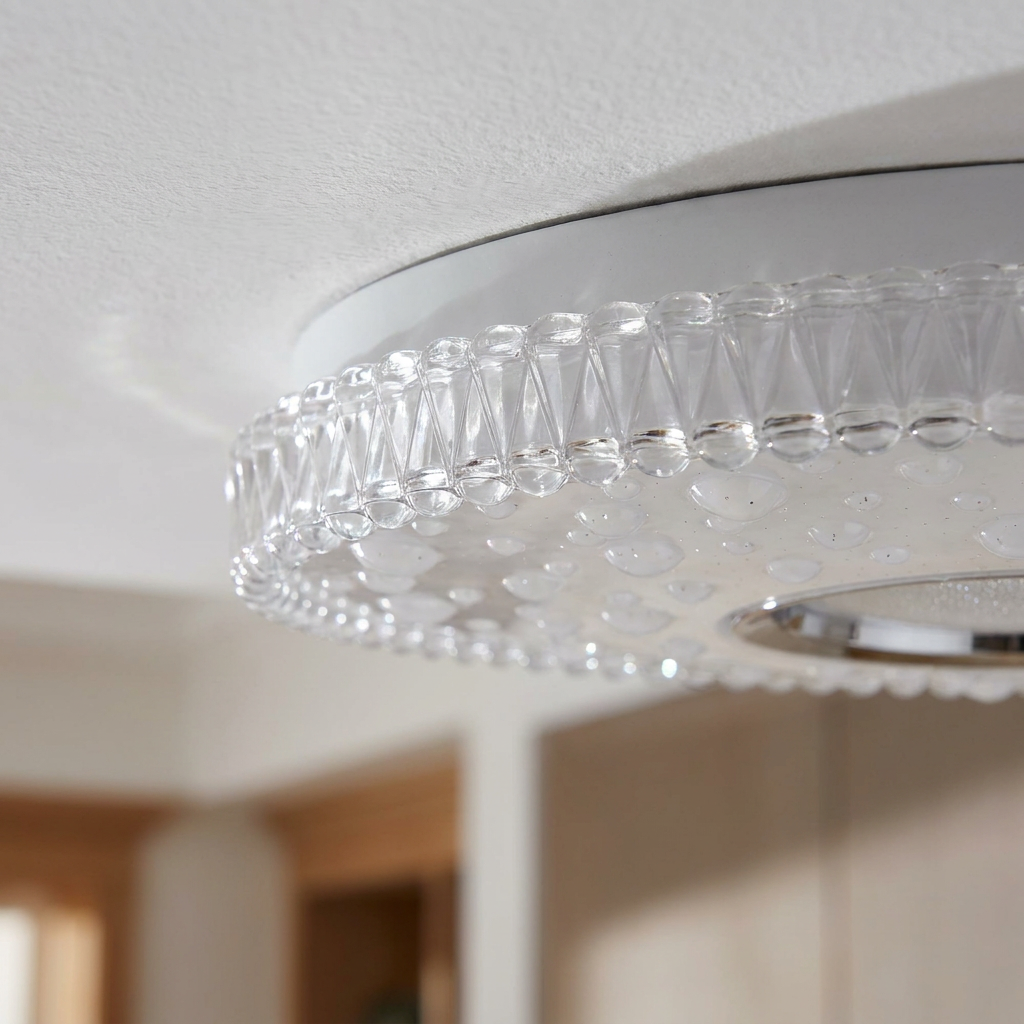 Plafonnier LED Acier Composite Blanc | Bubbles — detail du bord et de la fixation au plafond