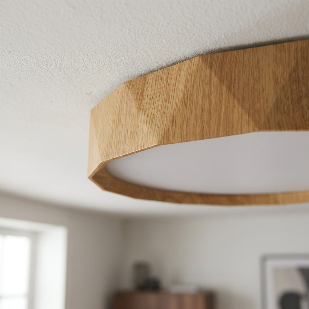 Plafonnier LED Acier Composite Blanc | Cadix — detail du bord et de la fixation au plafond