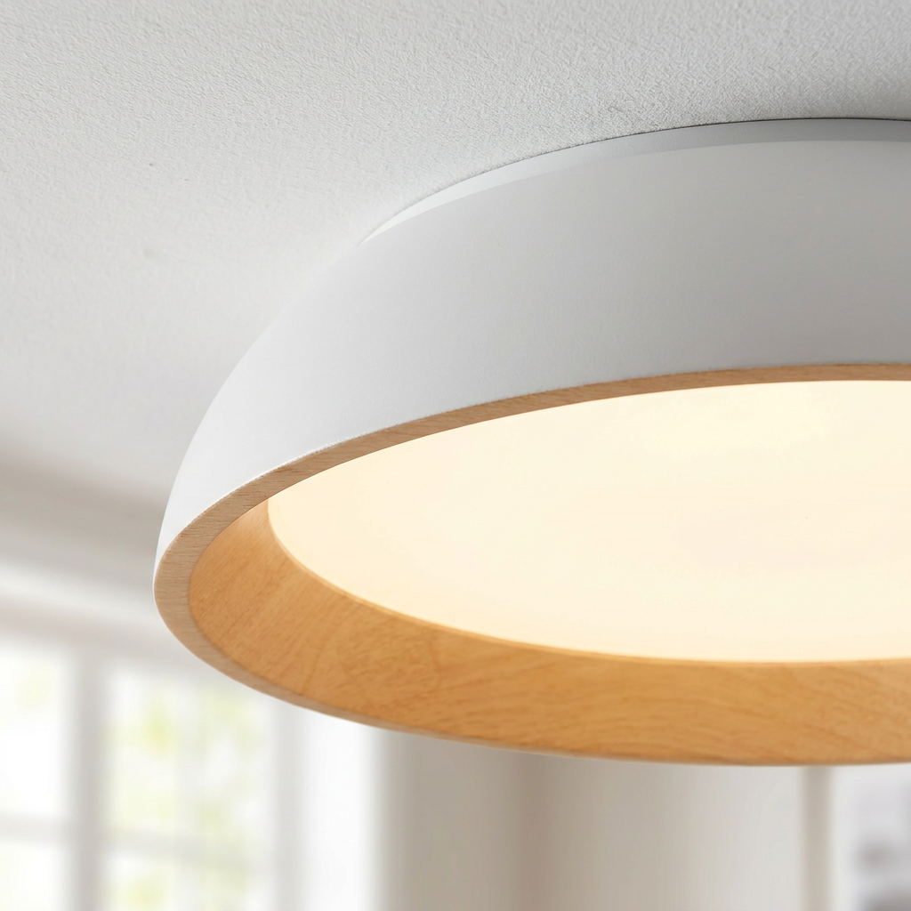 Plafonnier LED Acier Composite Blanc | Calabria — detail du bord et de la fixation au plafond