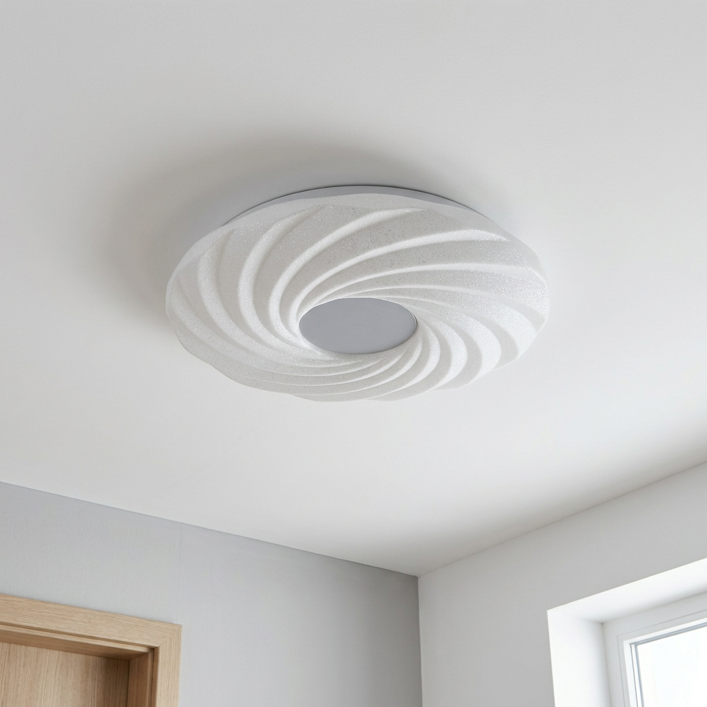 Plafonnier LED Acier Composite Blanc | Calipso — vu de dessous, fixe au plafond, eteint