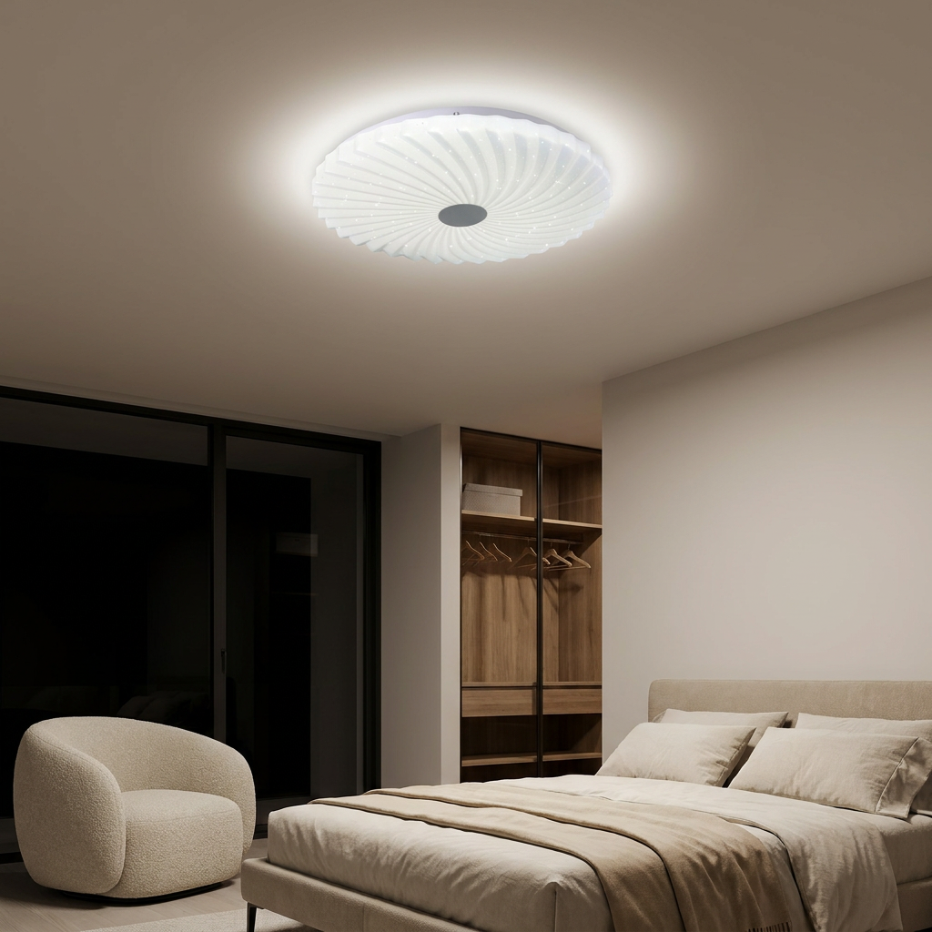 Plafonnier LED Acier Composite Blanc | Calipso — allume le soir, ambiance chaleureuse, eclairage du plafond