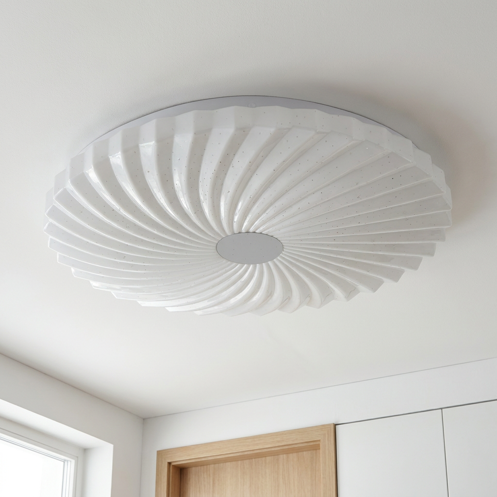 Plafonnier LED Acier Composite Blanc | Calipso — vu de dessous, fixe au plafond, eteint