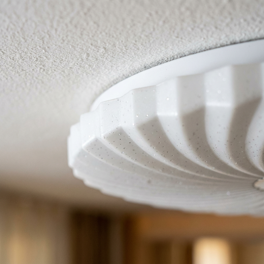 Plafonnier LED Acier Composite Blanc | Calipso — detail du bord et de la fixation au plafond