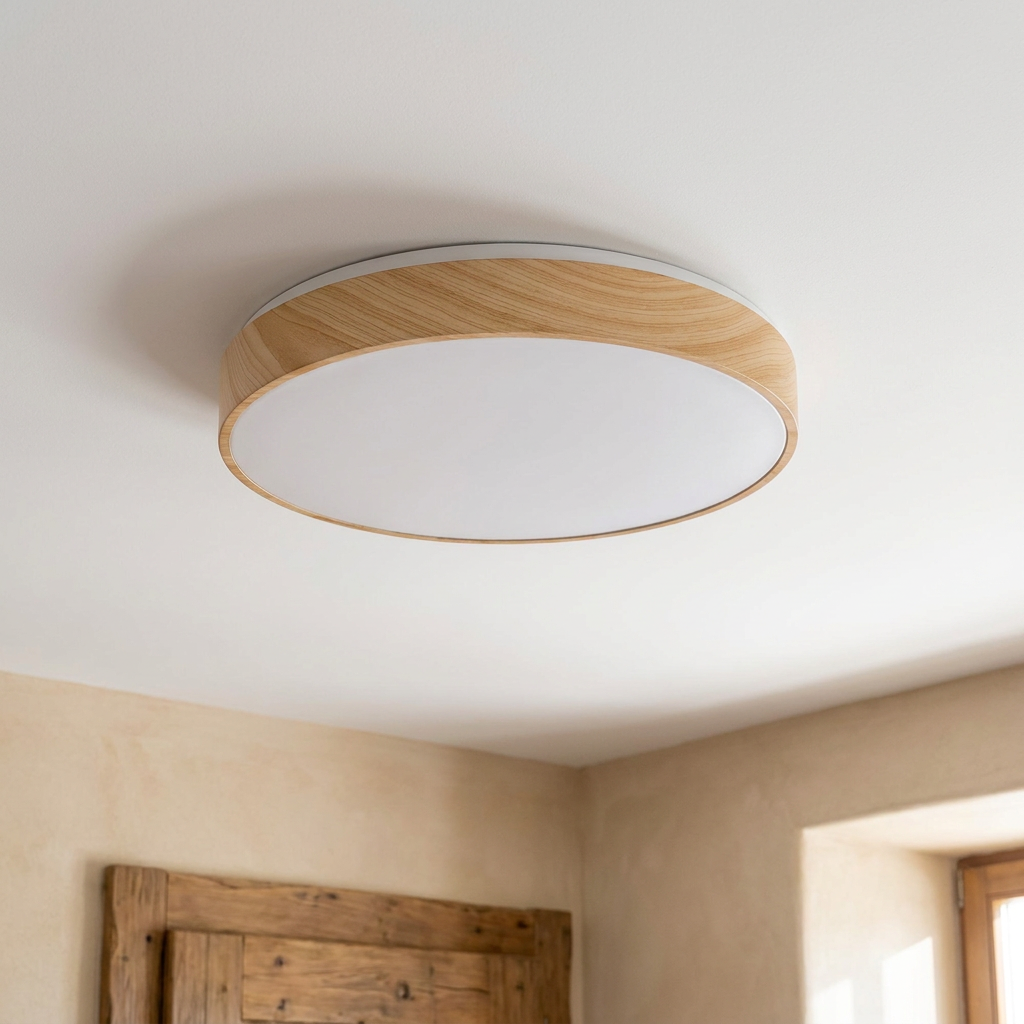 Plafonnier LED Acier Composite Blanc | Figaro — vu de dessous, fixe au plafond, eteint