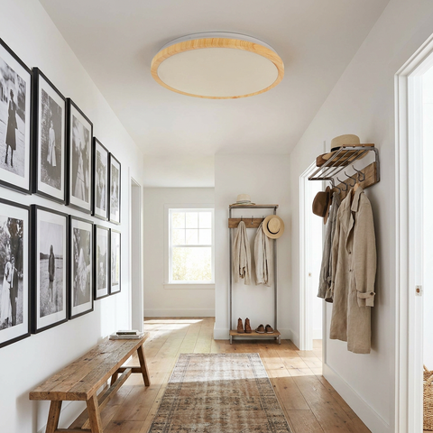 Plafonnier LED Acier Composite Blanc | Gandava — en situation dans une piece, fixe au plafond, eteint