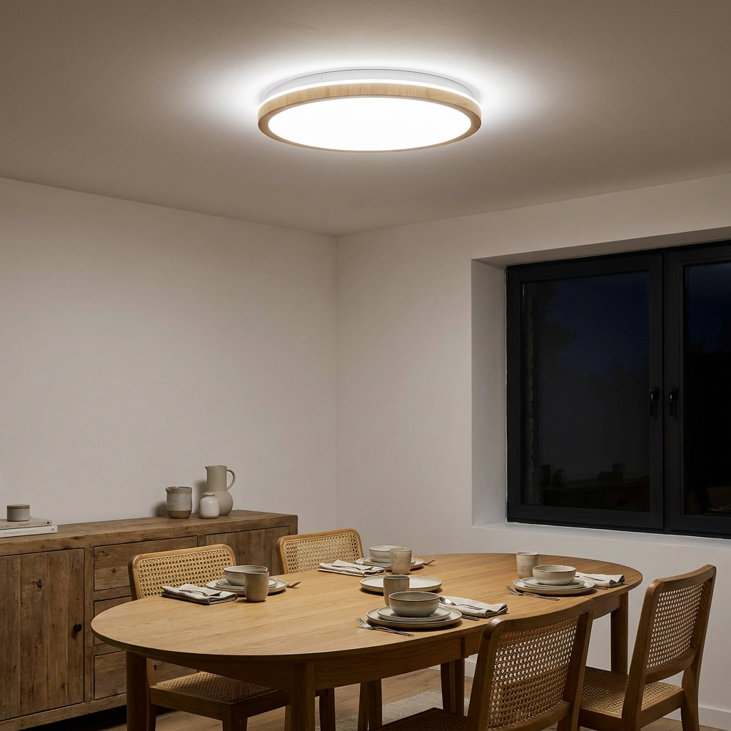 Plafonnier LED Acier Composite Blanc | Gandava — allume le soir, ambiance chaleureuse, eclairage du plafond