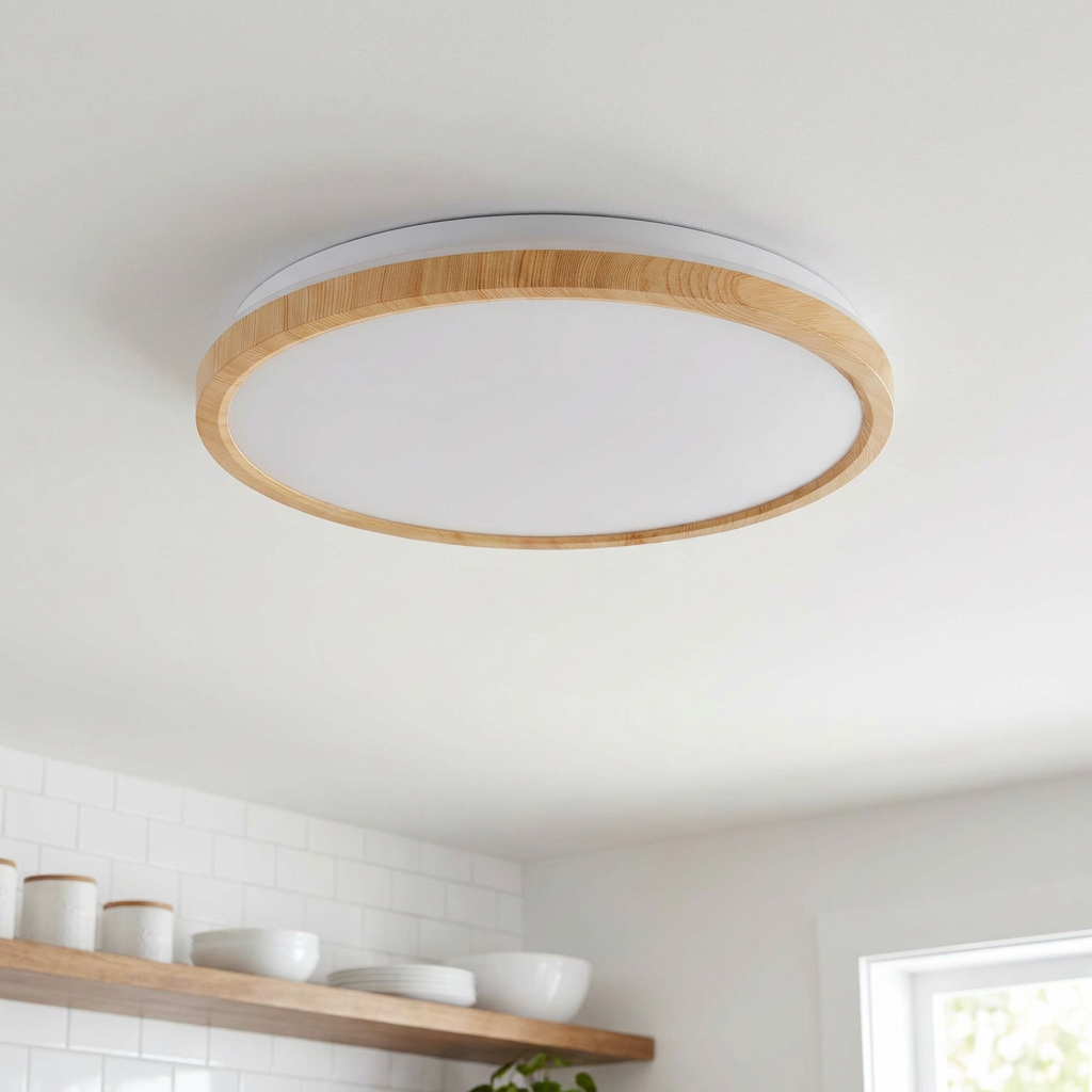 Plafonnier LED Acier Composite Blanc | Gandava — vu de dessous, fixe au plafond, eteint