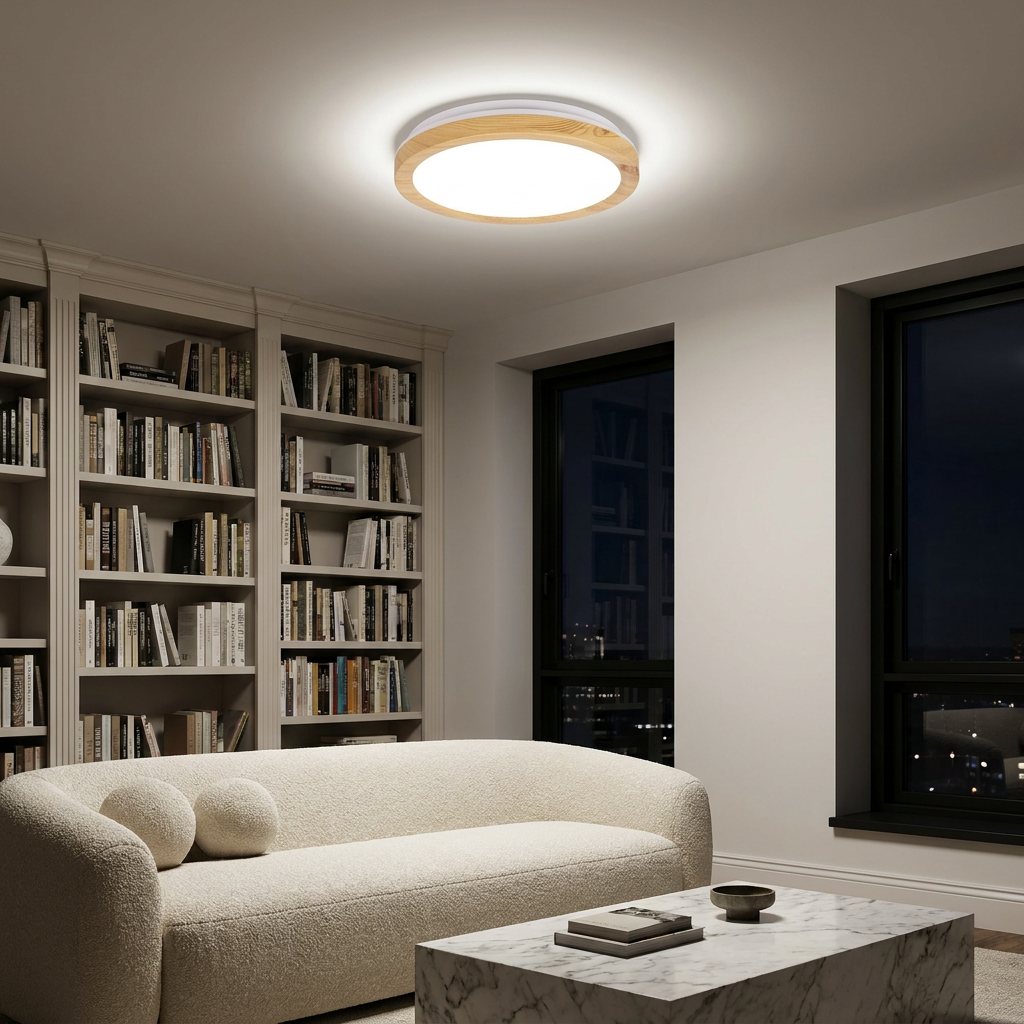 Plafonnier LED Acier Composite Blanc | Gandava — allume le soir, ambiance chaleureuse, eclairage du plafond