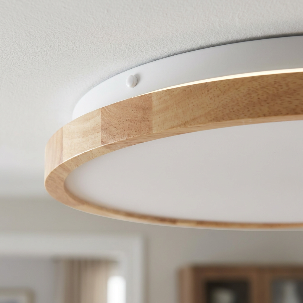 Plafonnier LED Acier Composite Blanc | Gandava — detail du bord et de la fixation au plafond