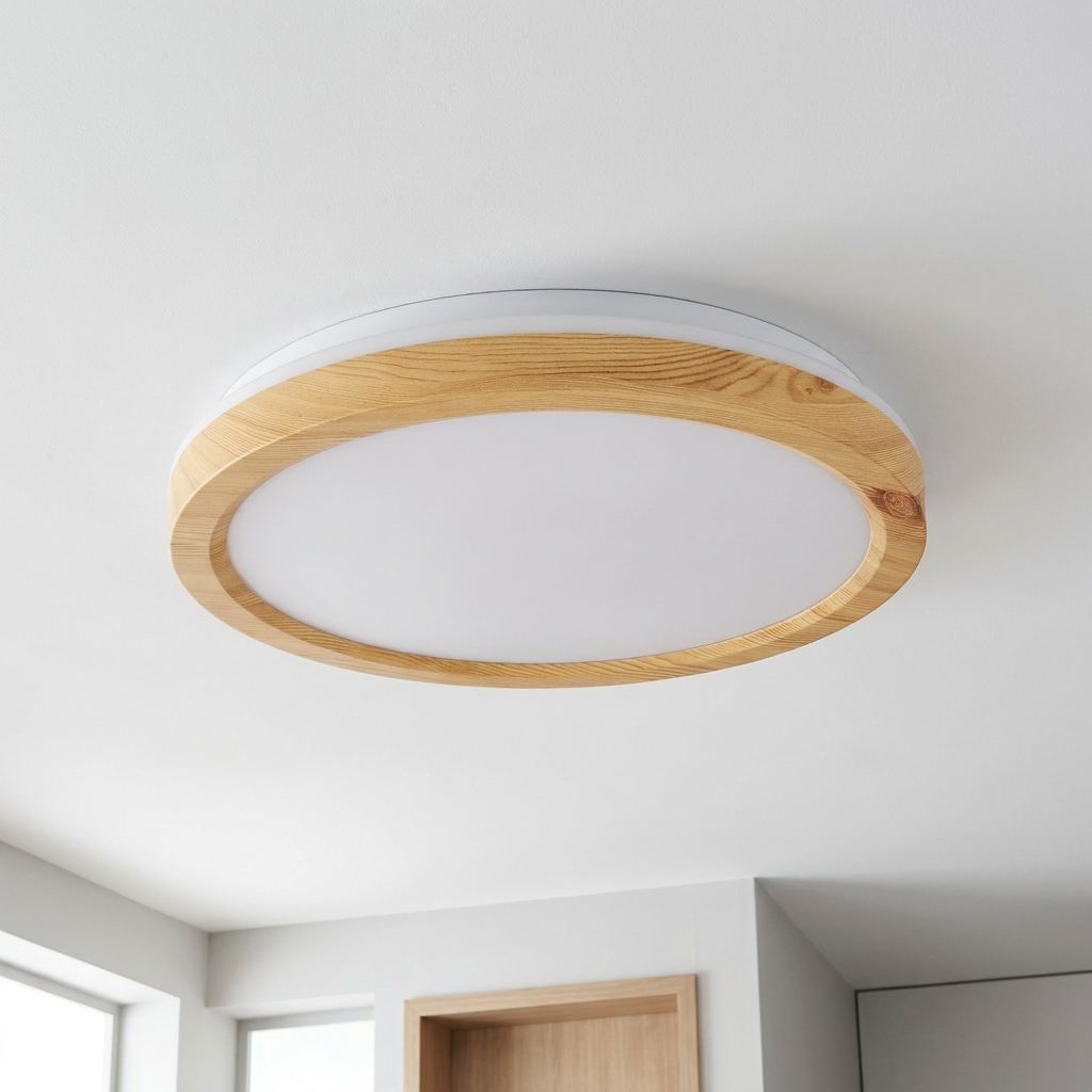 Plafonnier LED Acier Composite Blanc | Gandava — vu de dessous, fixe au plafond, eteint