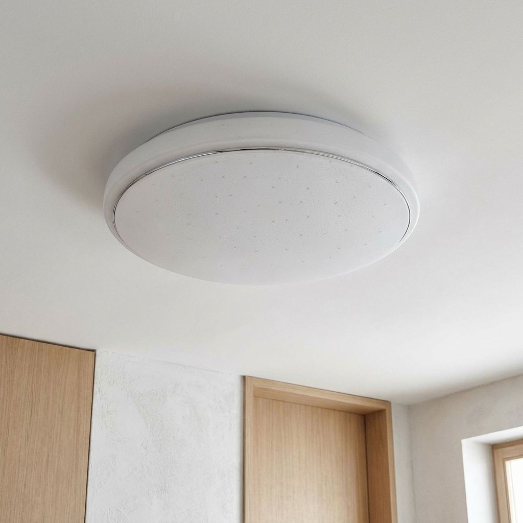 Plafonnier LED Acier Composite Blanc | Jasper — vu de dessous, fixe au plafond, eteint
