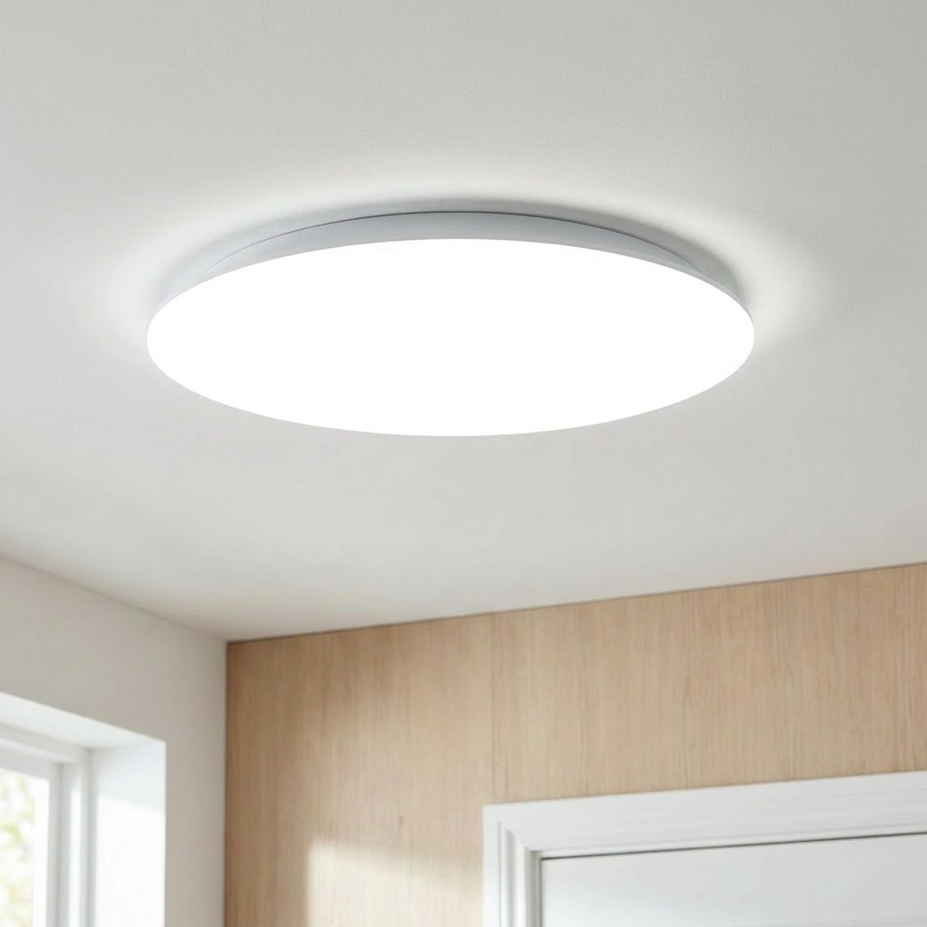 Plafonnier LED Acier Composite Blanc | Juno — allume au plafond, halo lumineux