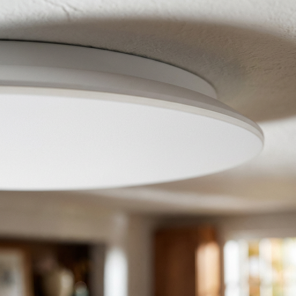 Plafonnier LED Acier Composite Blanc | Juno — gros plan sur la matiere et la finition
