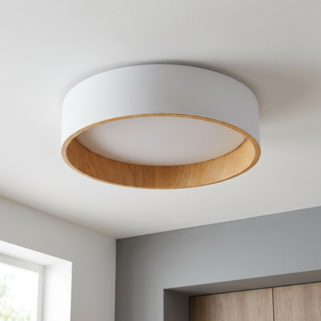 Plafonnier LED Acier Composite Blanc | Lazio — vu de dessous, fixe au plafond, eteint