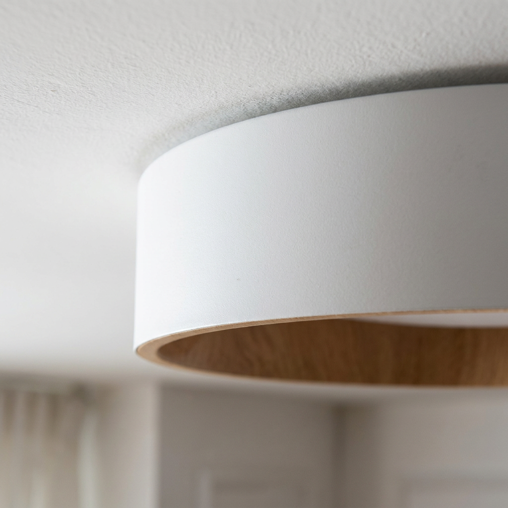 Plafonnier LED Acier Composite Blanc | Lazio — detail du bord et de la fixation au plafond