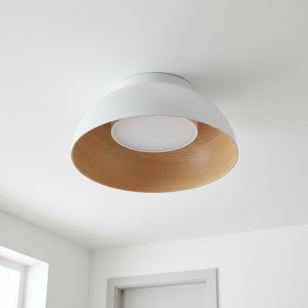 Plafonnier LED Acier Composite Blanc | Liguria — vu de dessous, fixe au plafond, eteint