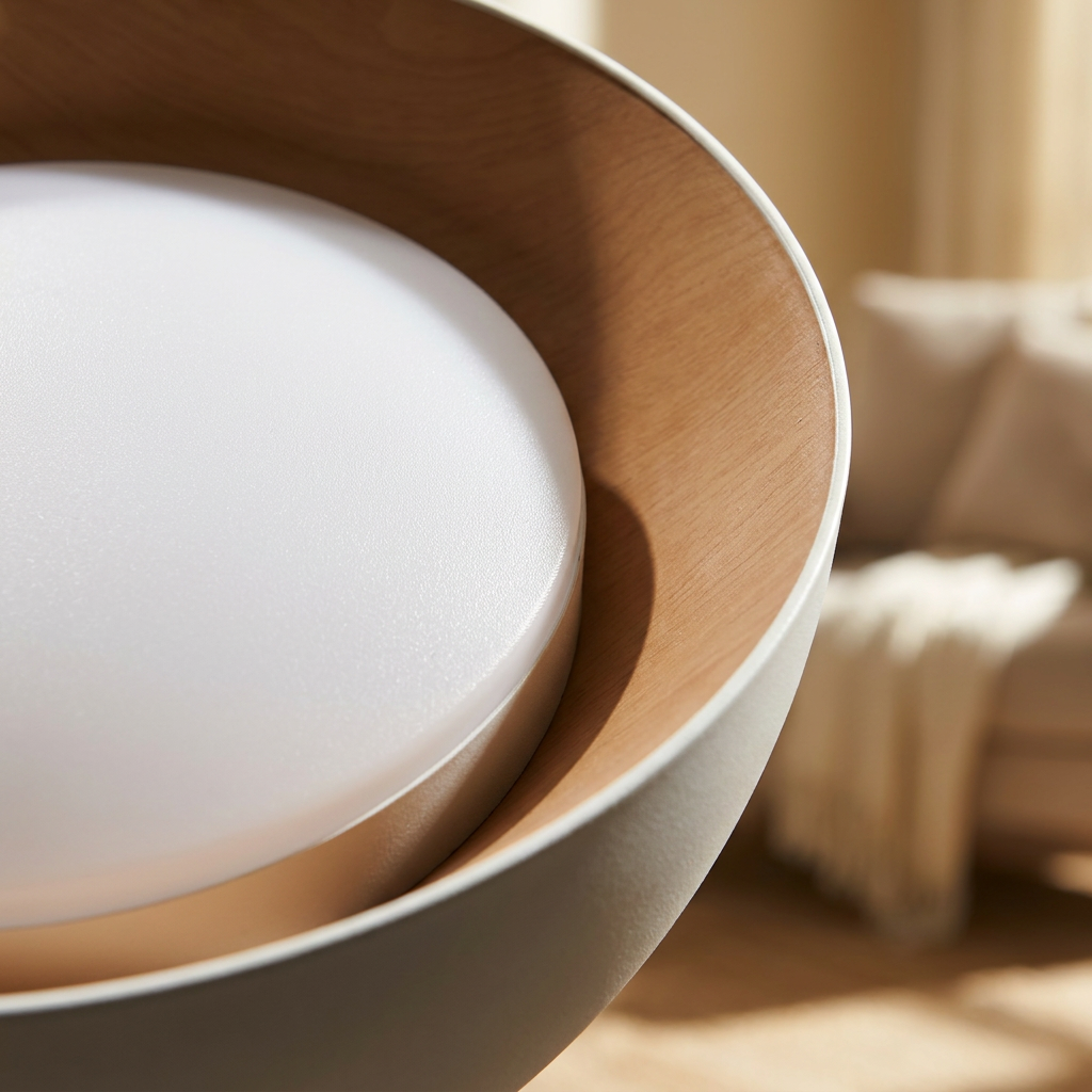 Plafonnier LED Acier Composite Blanc | Liguria — gros plan sur la matiere et la finition