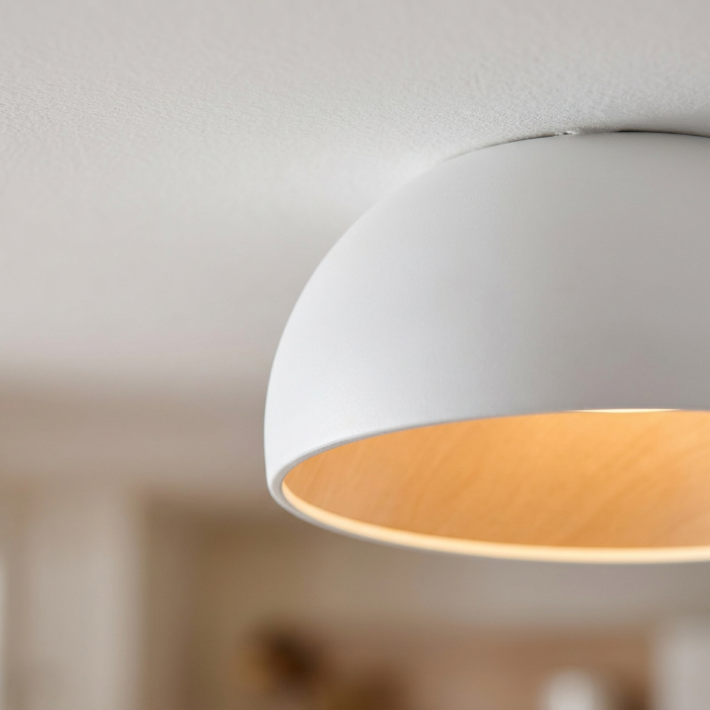 Plafonnier LED Acier Composite Blanc | Liguria — detail du bord et de la fixation au plafond