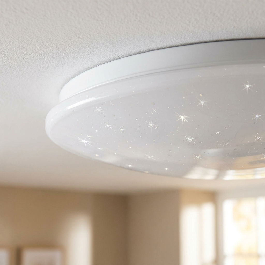 Plafonnier LED Acier Composite Blanc | Magnus — detail du bord et de la fixation au plafond