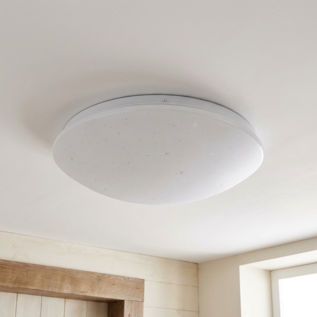 Plafonnier LED Acier Composite Blanc | Magnus — vu de dessous, fixe au plafond, eteint