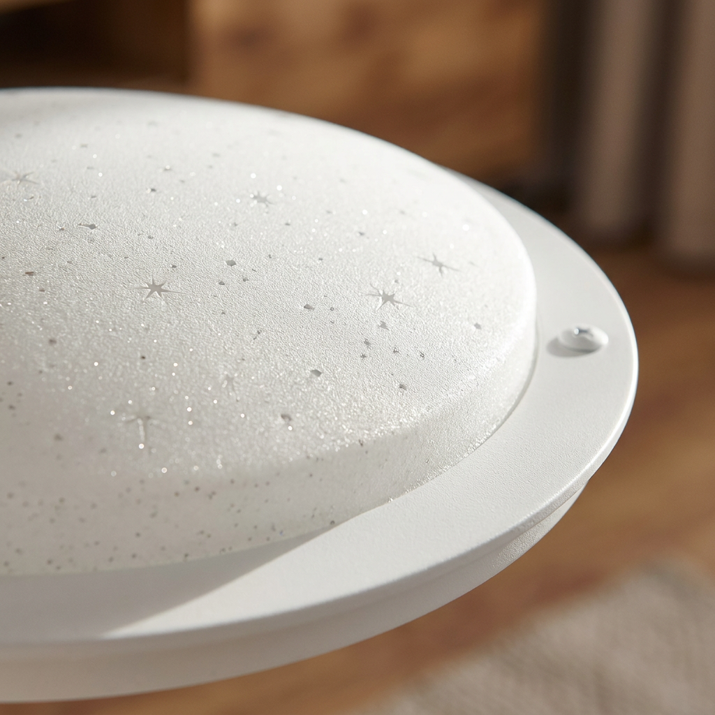 Plafonnier LED Acier Composite Blanc | Magnus — gros plan sur la matiere et la finition
