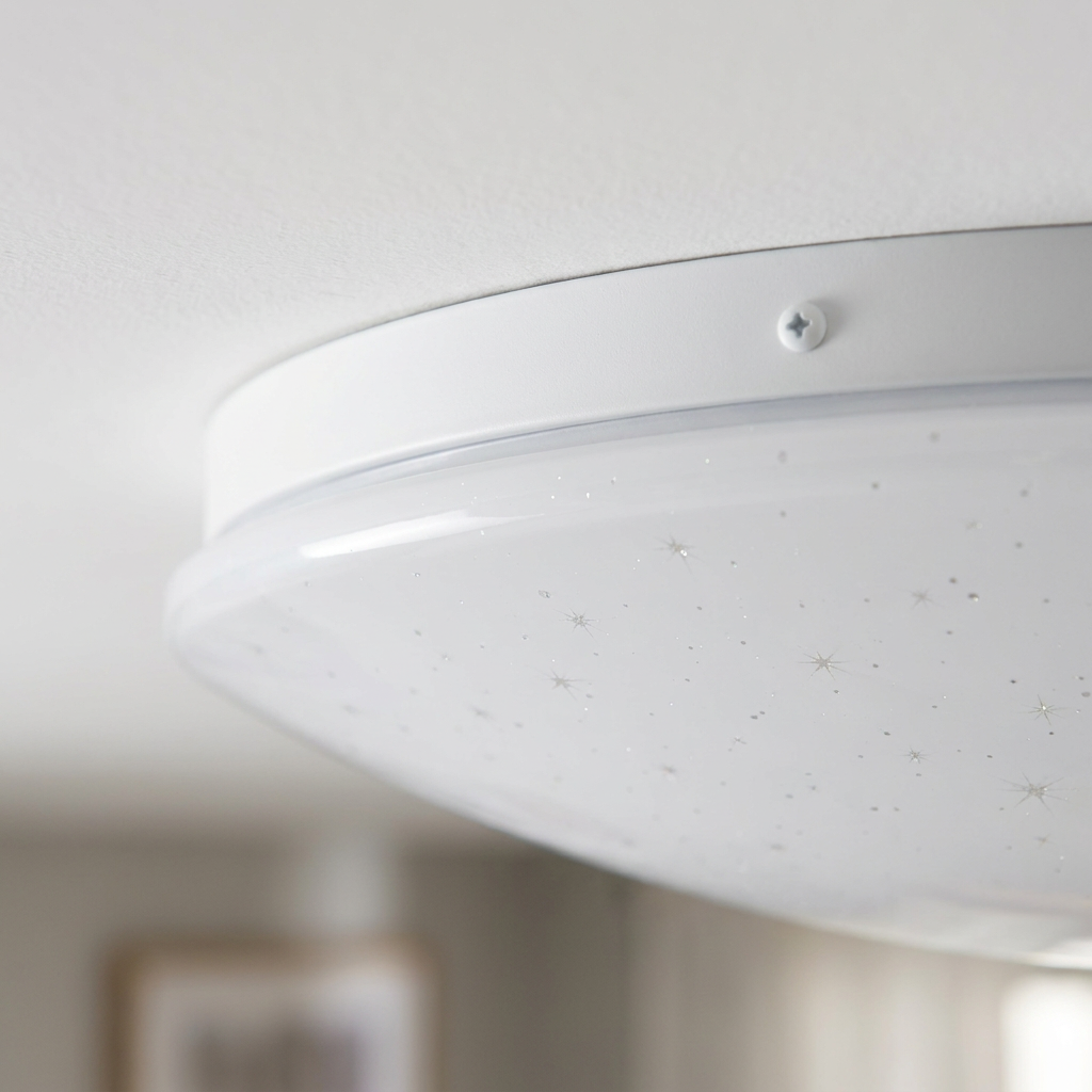 Plafonnier LED Acier Composite Blanc | Magnus — detail du bord et de la fixation au plafond