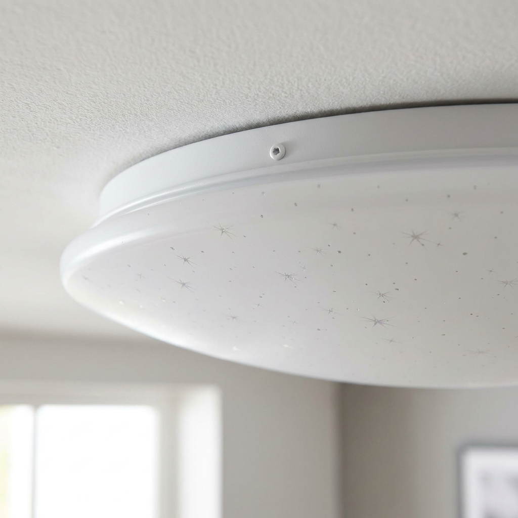 Plafonnier LED Acier Composite Blanc | Magnus — detail du bord et de la fixation au plafond