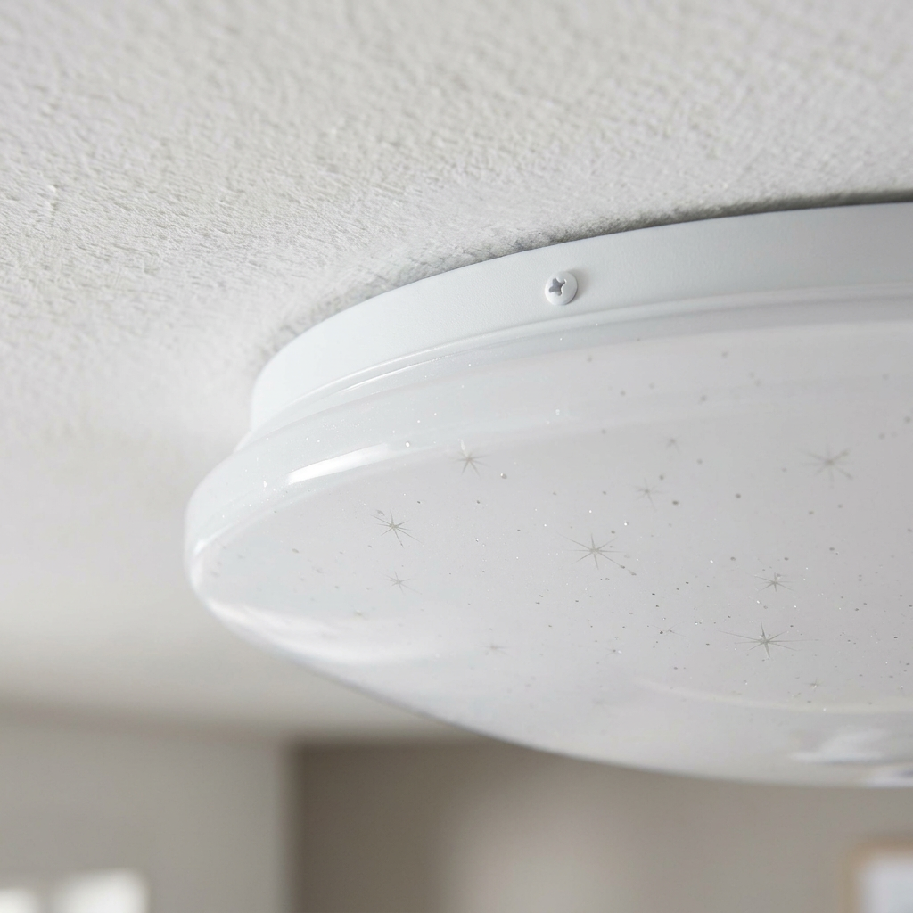 Plafonnier LED Acier Composite Blanc | Magnus — detail du bord et de la fixation au plafond