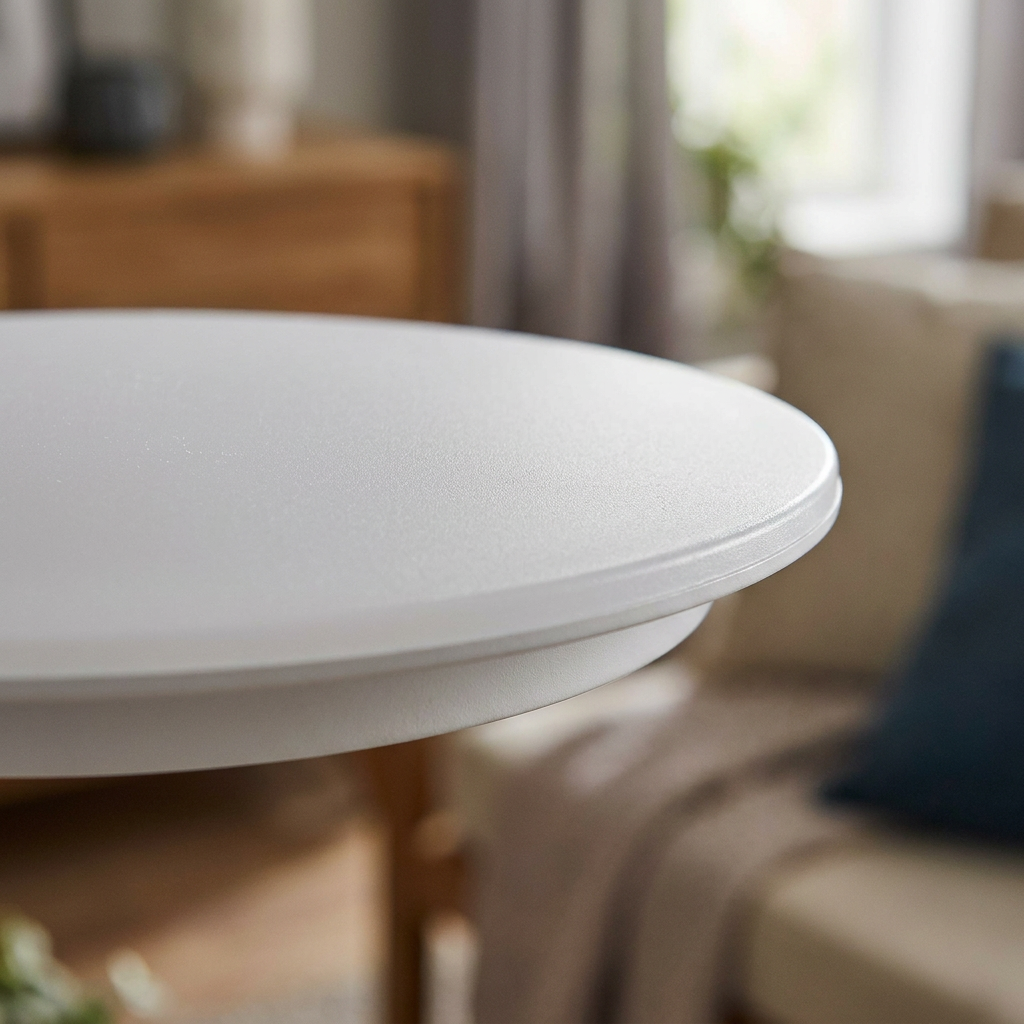 Plafonnier LED Acier Composite Blanc | Mega — gros plan sur la matiere et la finition