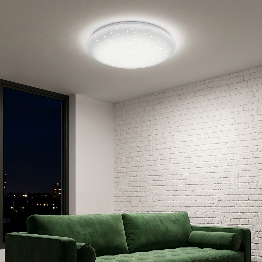 Plafonnier LED Acier Composite Blanc | Sky — allume le soir, ambiance chaleureuse, eclairage du plafond