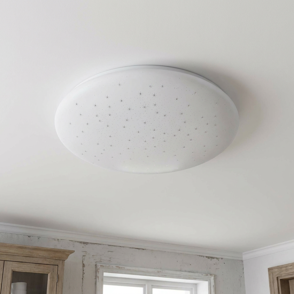 Plafonnier LED Acier Composite Blanc | Sky — vu de dessous, fixe au plafond, eteint