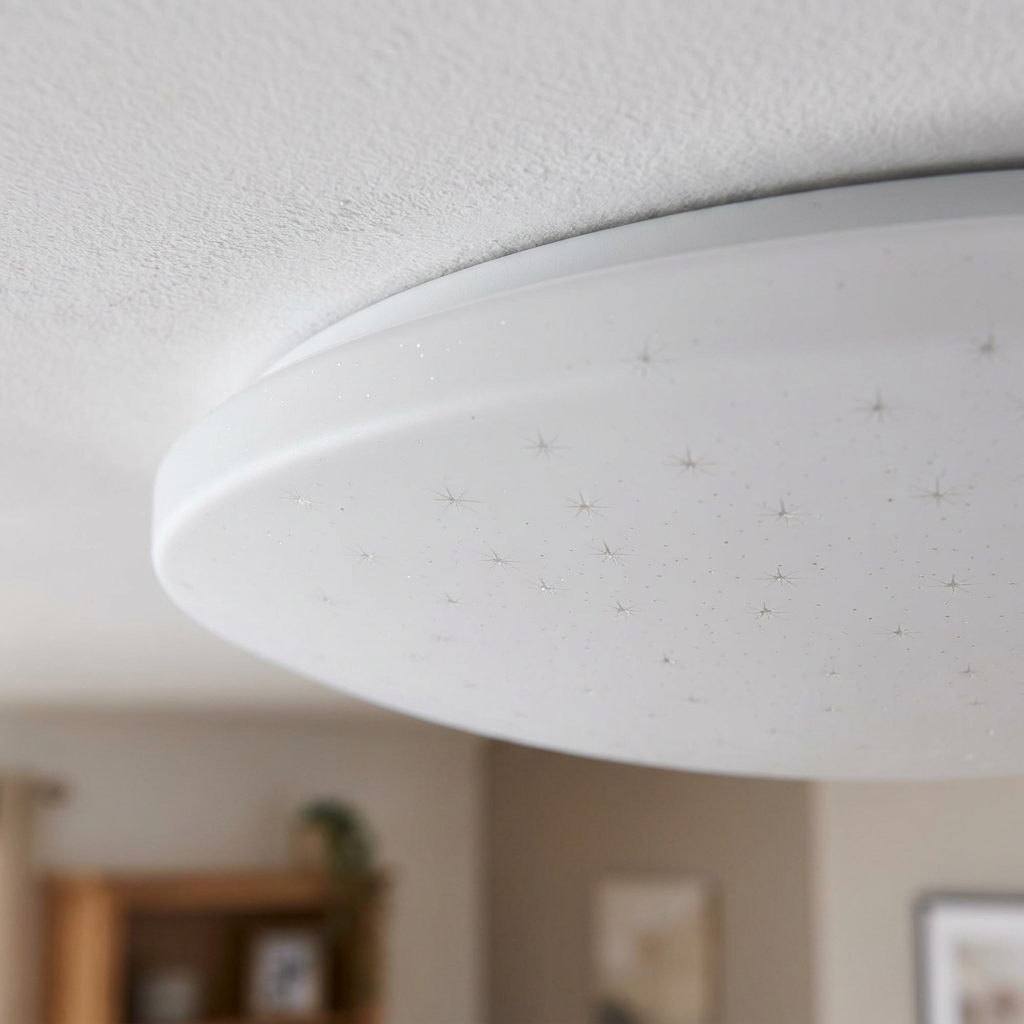 Plafonnier LED Acier Composite Blanc | Sky — detail du bord et de la fixation au plafond