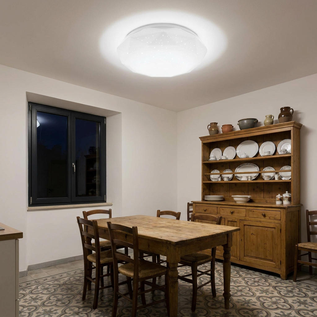 Plafonnier LED Acier Composite Blanc | Sky — allume le soir, ambiance chaleureuse, eclairage du plafond