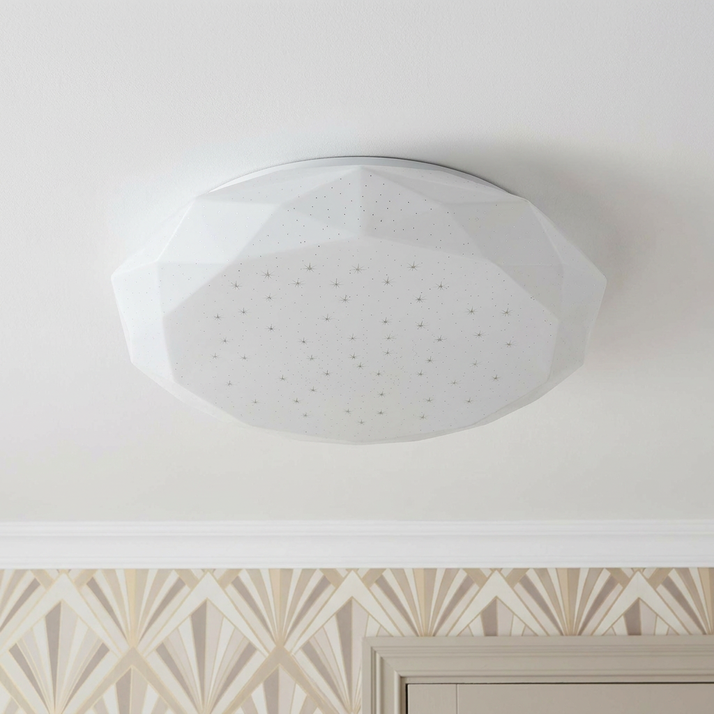 Plafonnier LED Acier Composite Blanc | Sky — vu de dessous, fixe au plafond, eteint