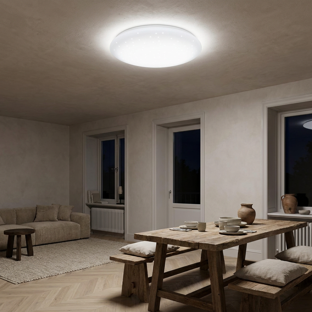 Plafonnier LED Acier Composite Blanc | Sky — allume le soir, ambiance chaleureuse, eclairage du plafond