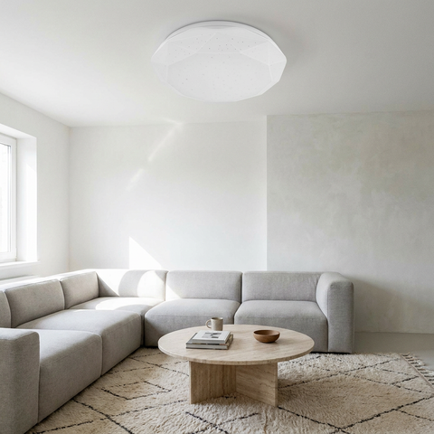 Plafonnier LED Acier Composite Blanc | Sky — en situation dans une piece, fixe au plafond, eteint