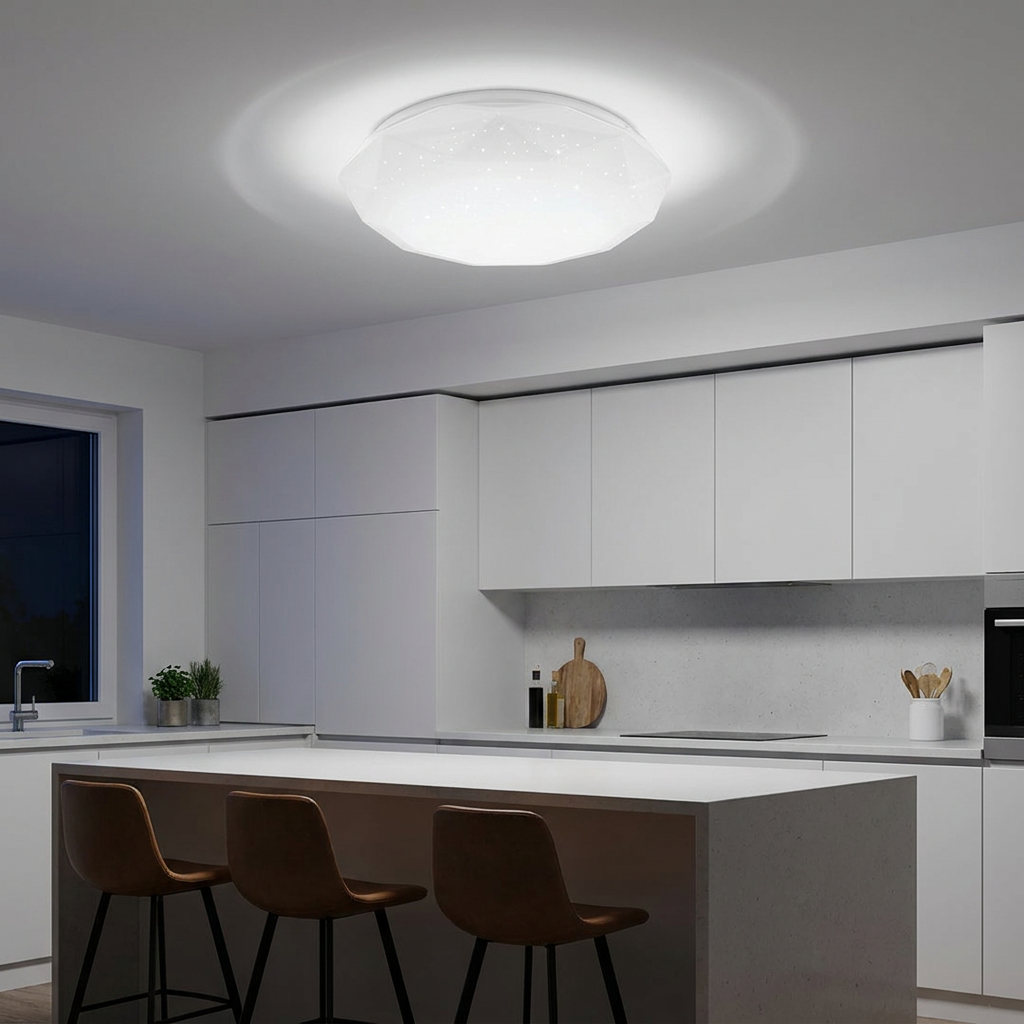 Plafonnier LED Acier Composite Blanc | Sky — allume le soir, ambiance chaleureuse, eclairage du plafond