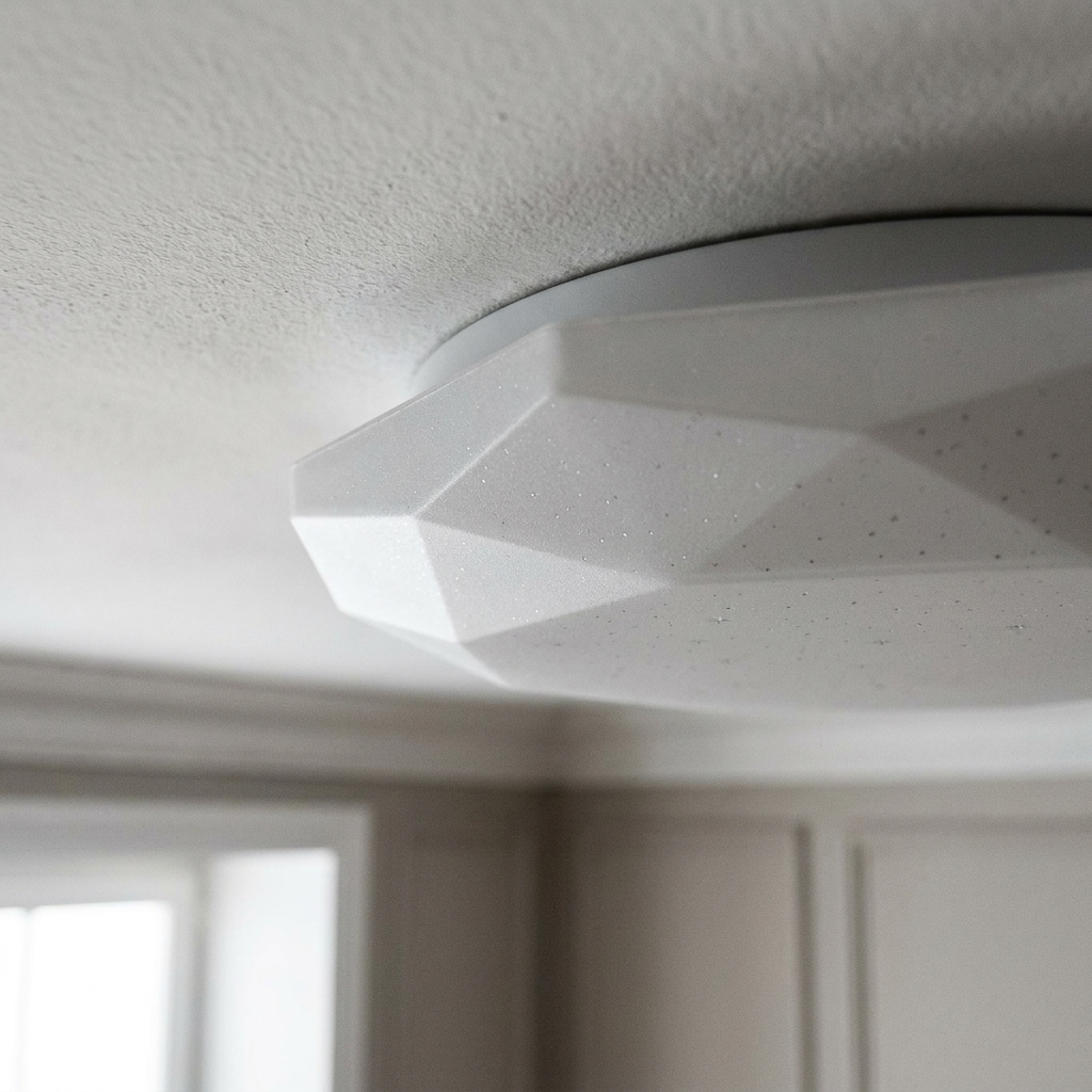 Plafonnier LED Acier Composite Blanc | Sky — detail du bord et de la fixation au plafond