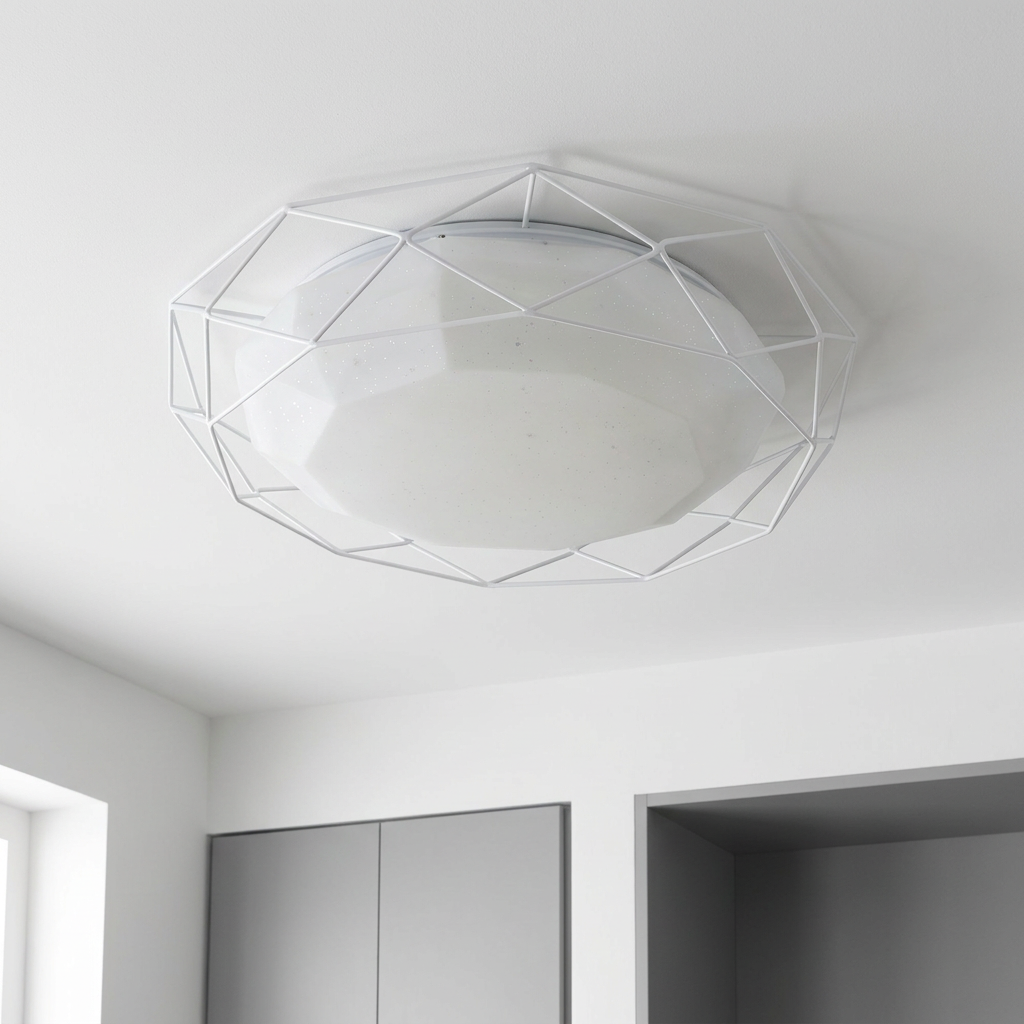 Plafonnier LED Acier Composite Blanc | Sven — vu de dessous, fixe au plafond, eteint