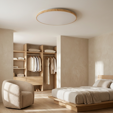 Plafonnier LED Acier Composite Blanc | Tens — en situation dans une piece, fixe au plafond, eteint
