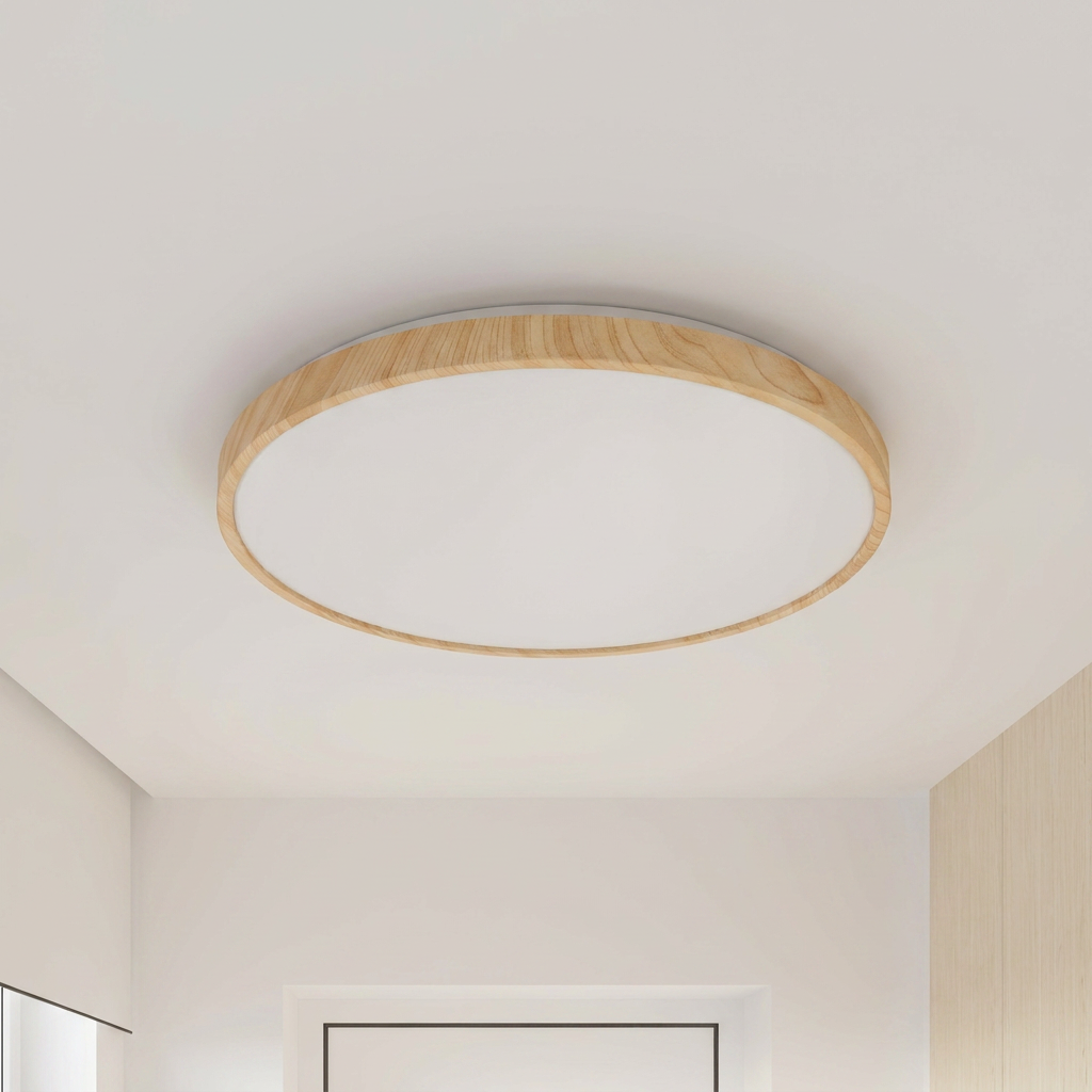Plafonnier LED Acier Composite Blanc | Tens — vu de dessous, fixe au plafond, eteint