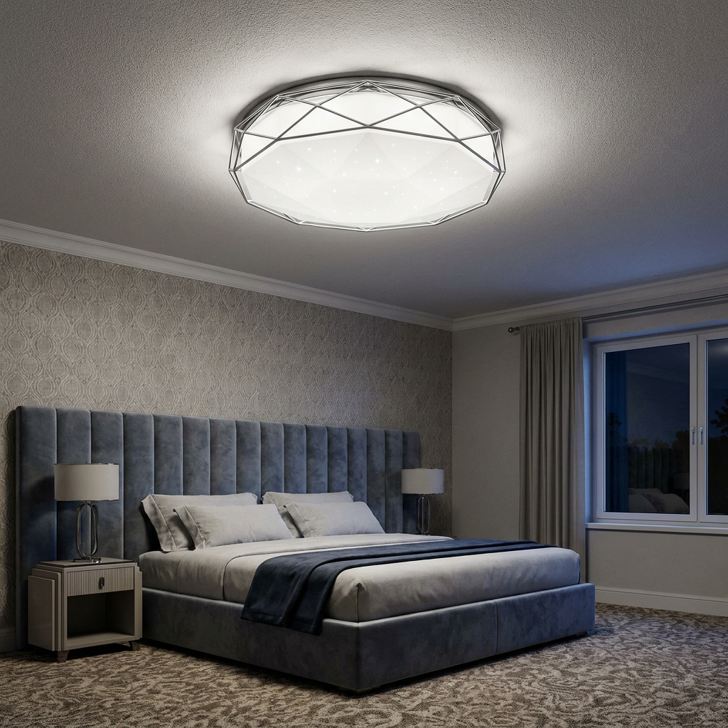 Plafonnier LED Acier Composite Chromé | Sven — allume le soir, ambiance chaleureuse, eclairage du plafond