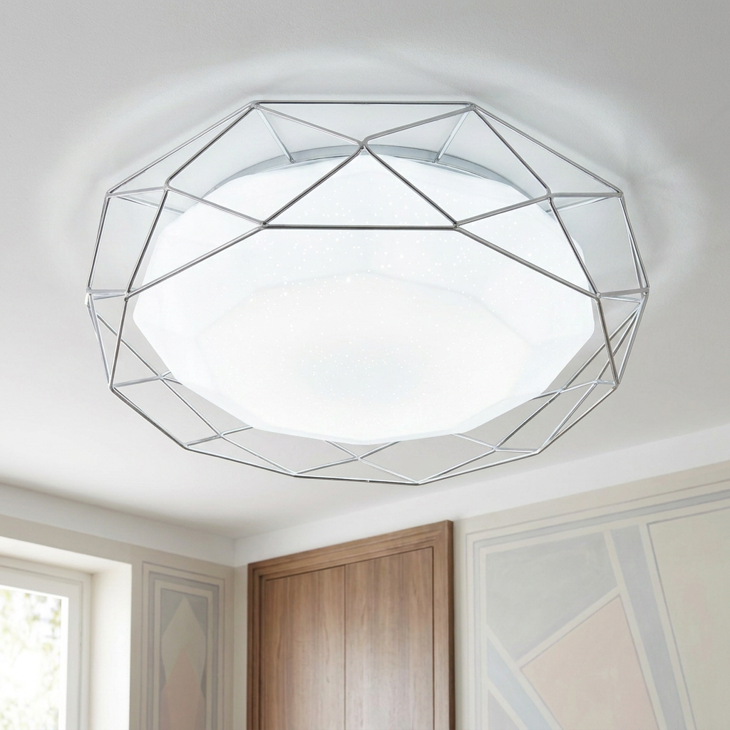 Plafonnier LED Acier Composite Chromé | Sven — allume au plafond, halo lumineux