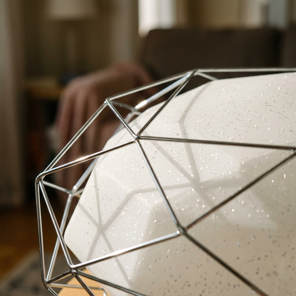 Plafonnier LED Acier Composite Chromé | Sven — gros plan sur la matiere et la finition