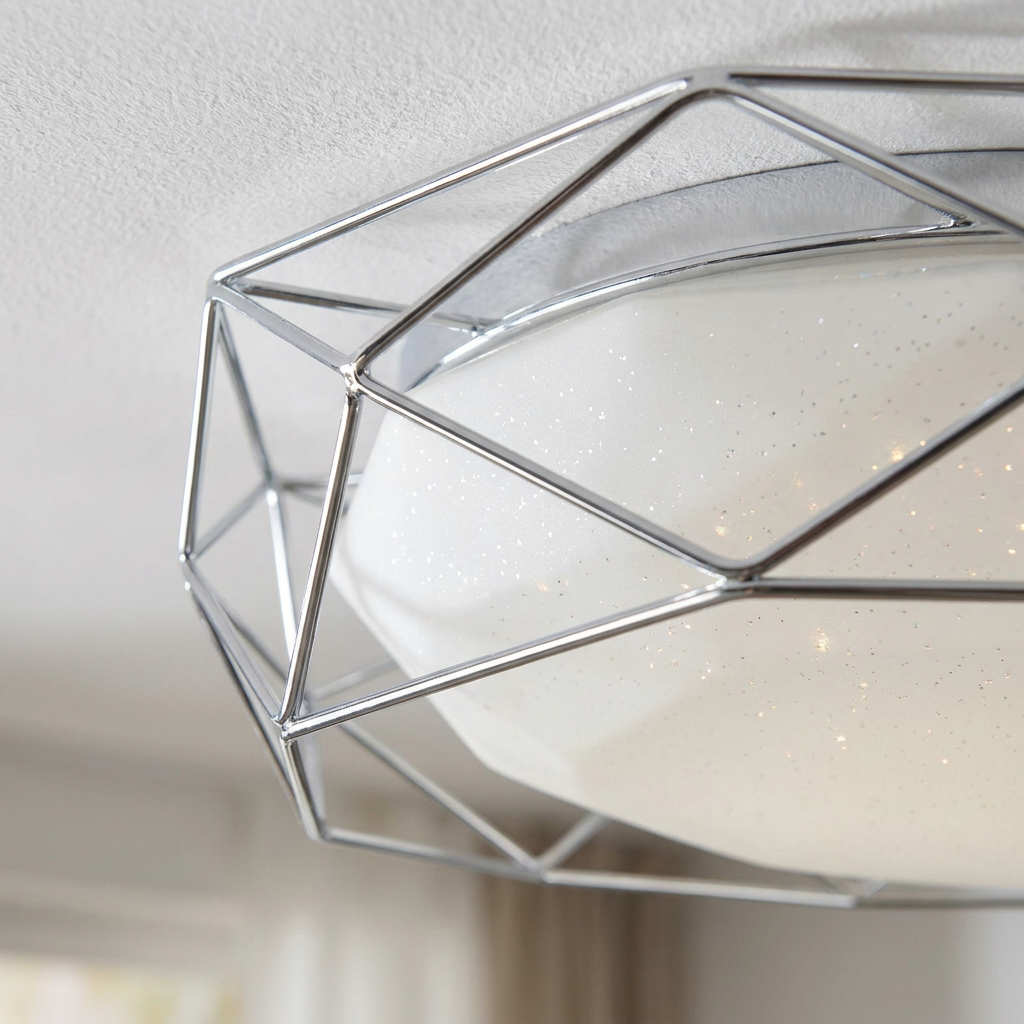 Plafonnier LED Acier Composite Chromé | Sven — detail du bord et de la fixation au plafond