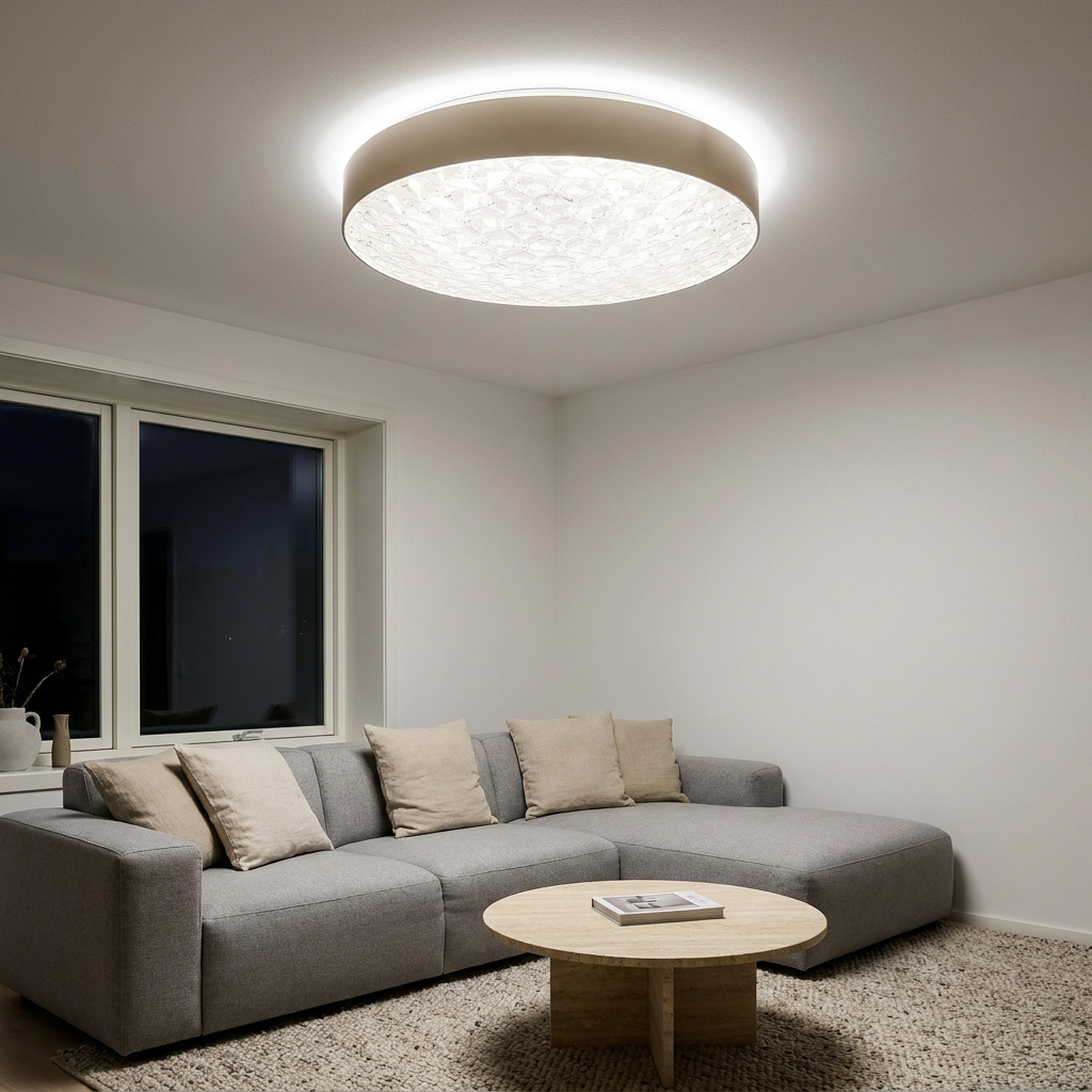 Plafonnier LED Acier Composite Doré | Luxon — allume le soir, ambiance chaleureuse, eclairage du plafond